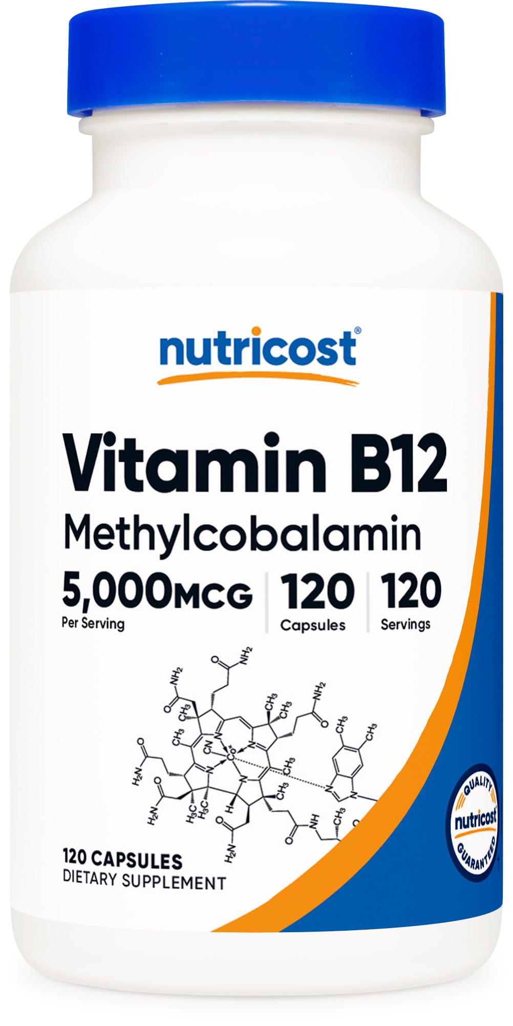 Nutricost Vitamin B12 bottle front view for daily vegetarian supplementation.