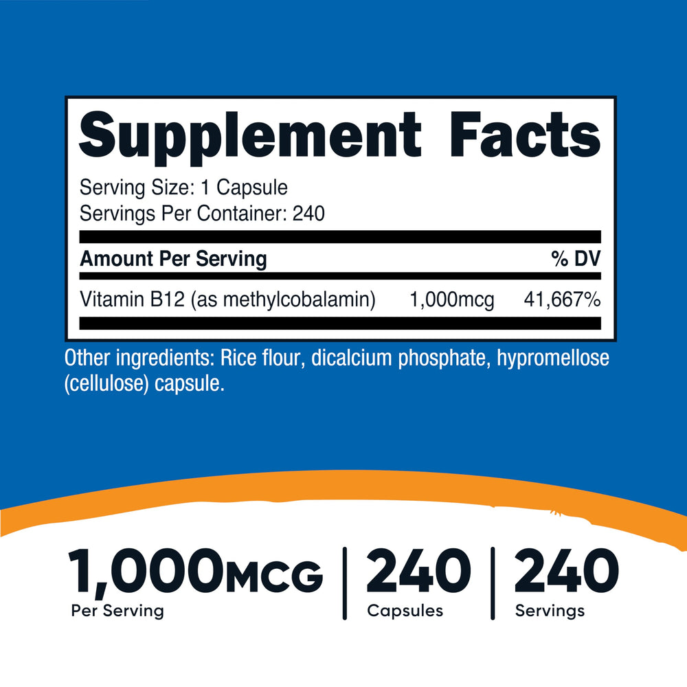 Nutricost B12 bottle showing label for easy daily supplement routine