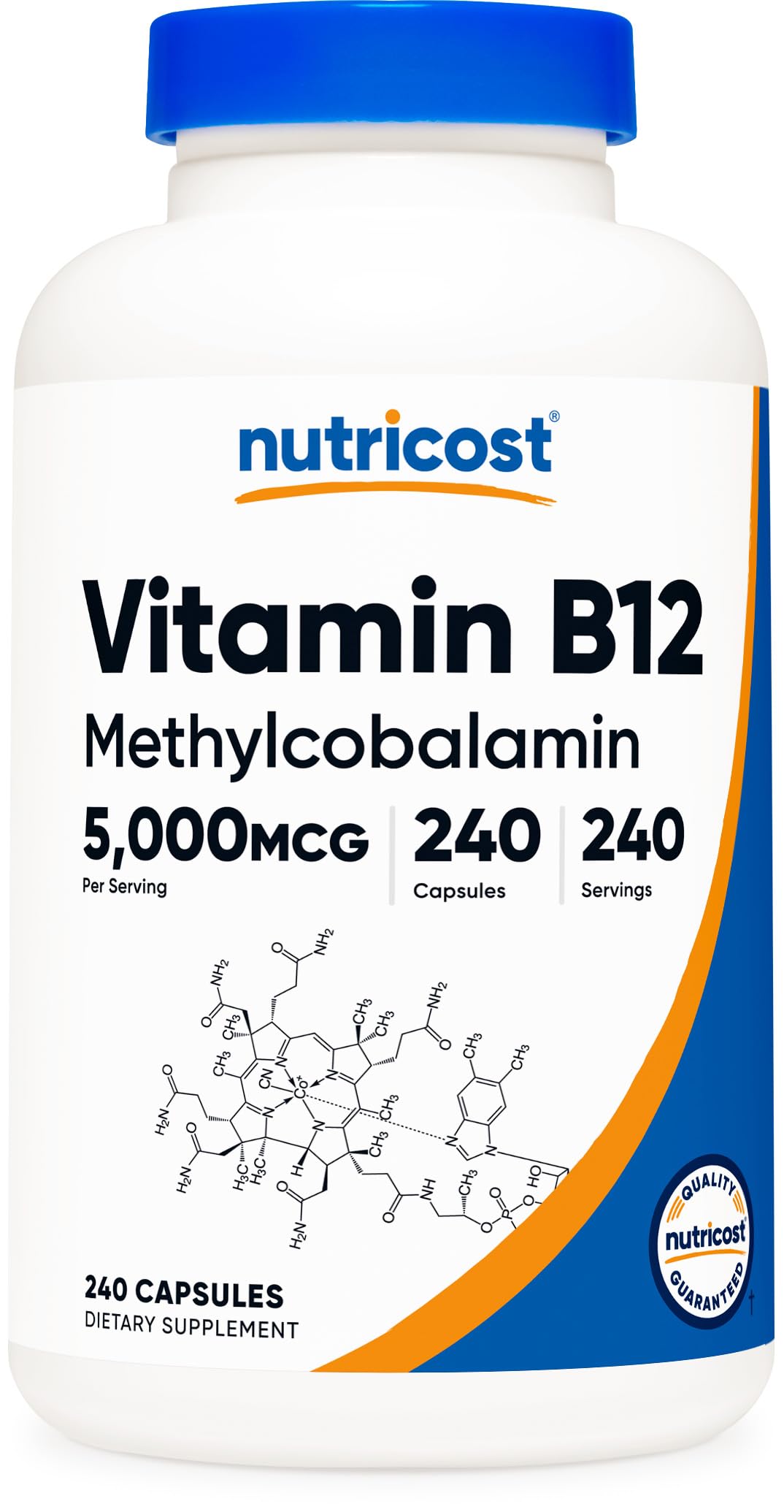 Nutricost Vitamin B12 bottle with 240 vegetarian capsules for daily energy support