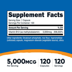 Nutricost B12 capsules close-up showing easy-to-swallow vegetarian pills.