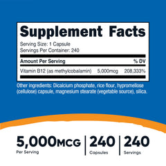 Nutricost B12 capsules close-up, vegetarian formula for vegan lifestyle support