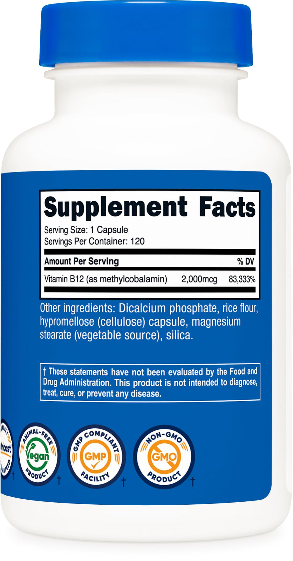Nutricost B12 bottle-open view demonstrates convenient daily supplement routine.