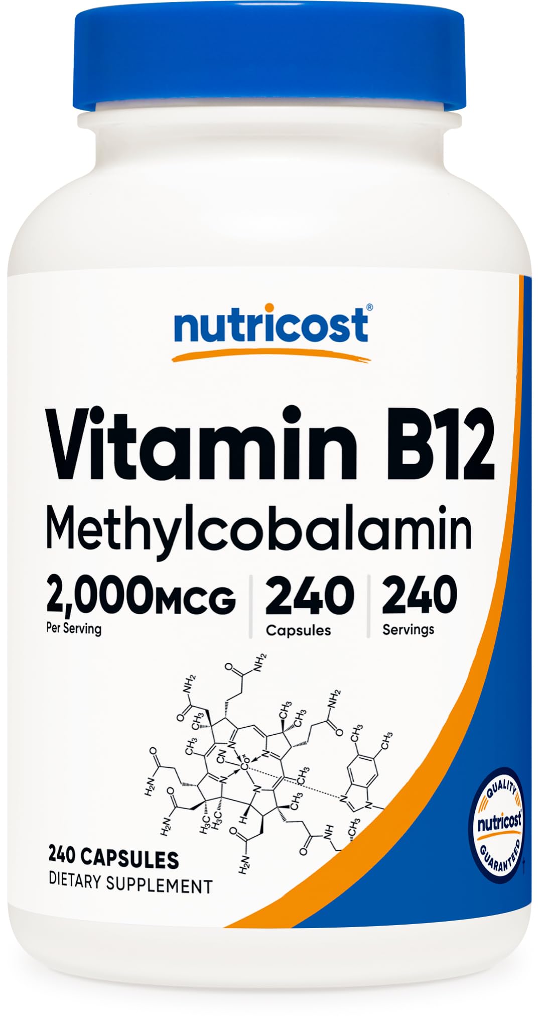 Nutricost B12 methylcobalamin bottle with 240 vegetarian capsules for daily use