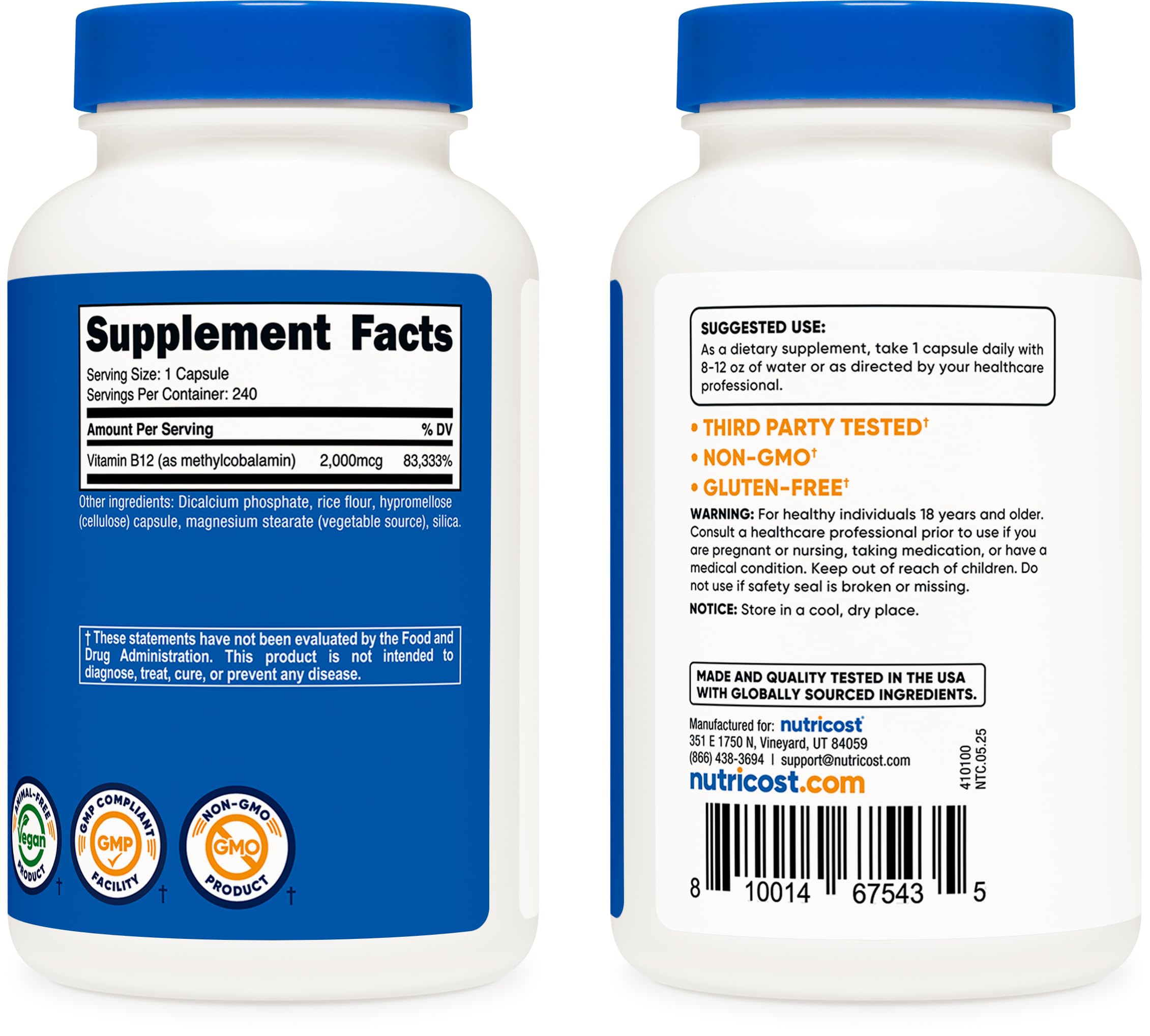 Vegetarian-friendly Nutricost B12 capsules designed for easy daily intake