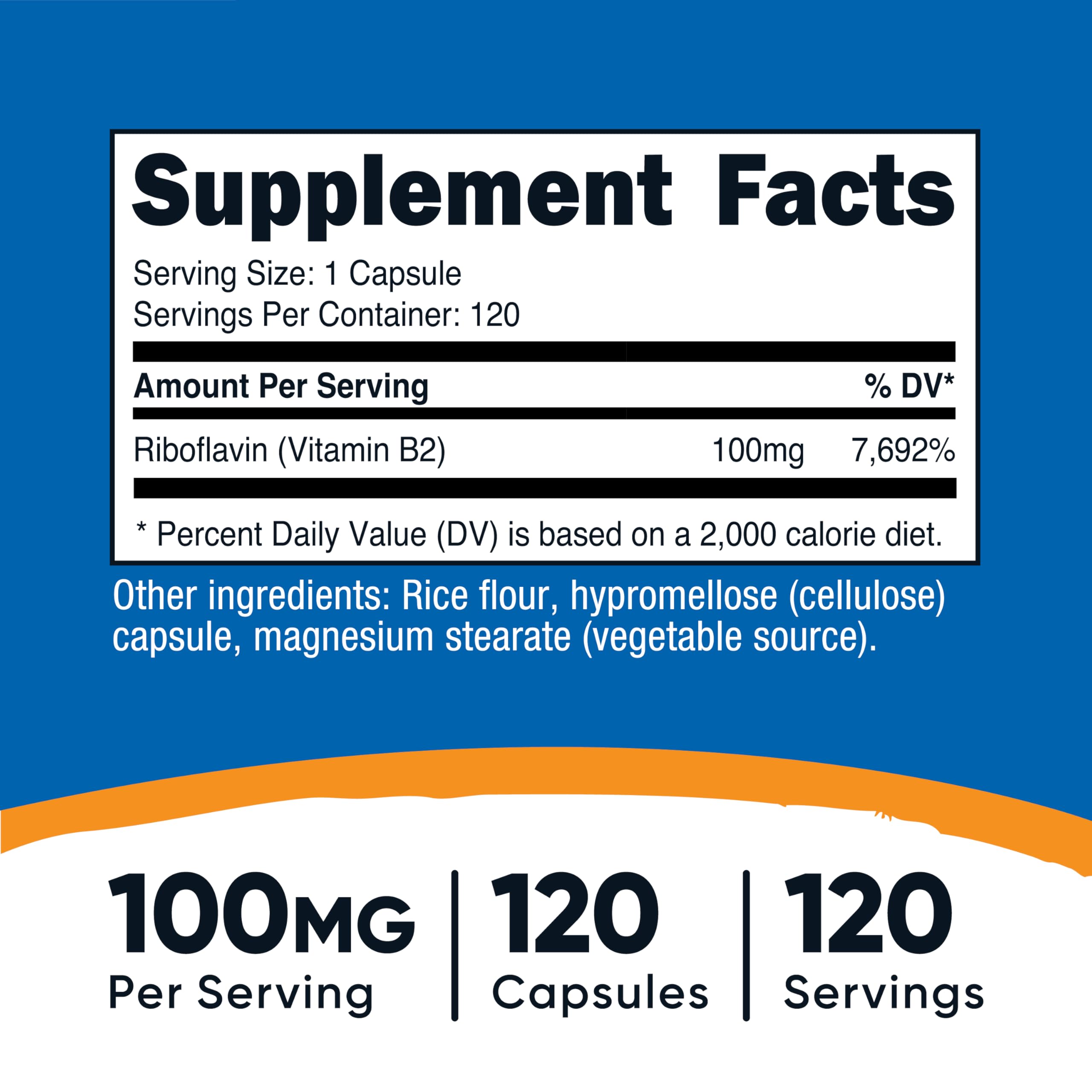 Close-up of Nutricost B2 capsules showing easy-to-swallow form.