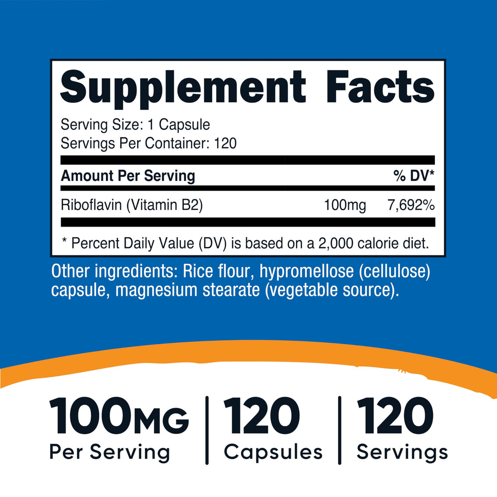 Close-up of Nutricost B2 capsules showing easy-to-swallow form.