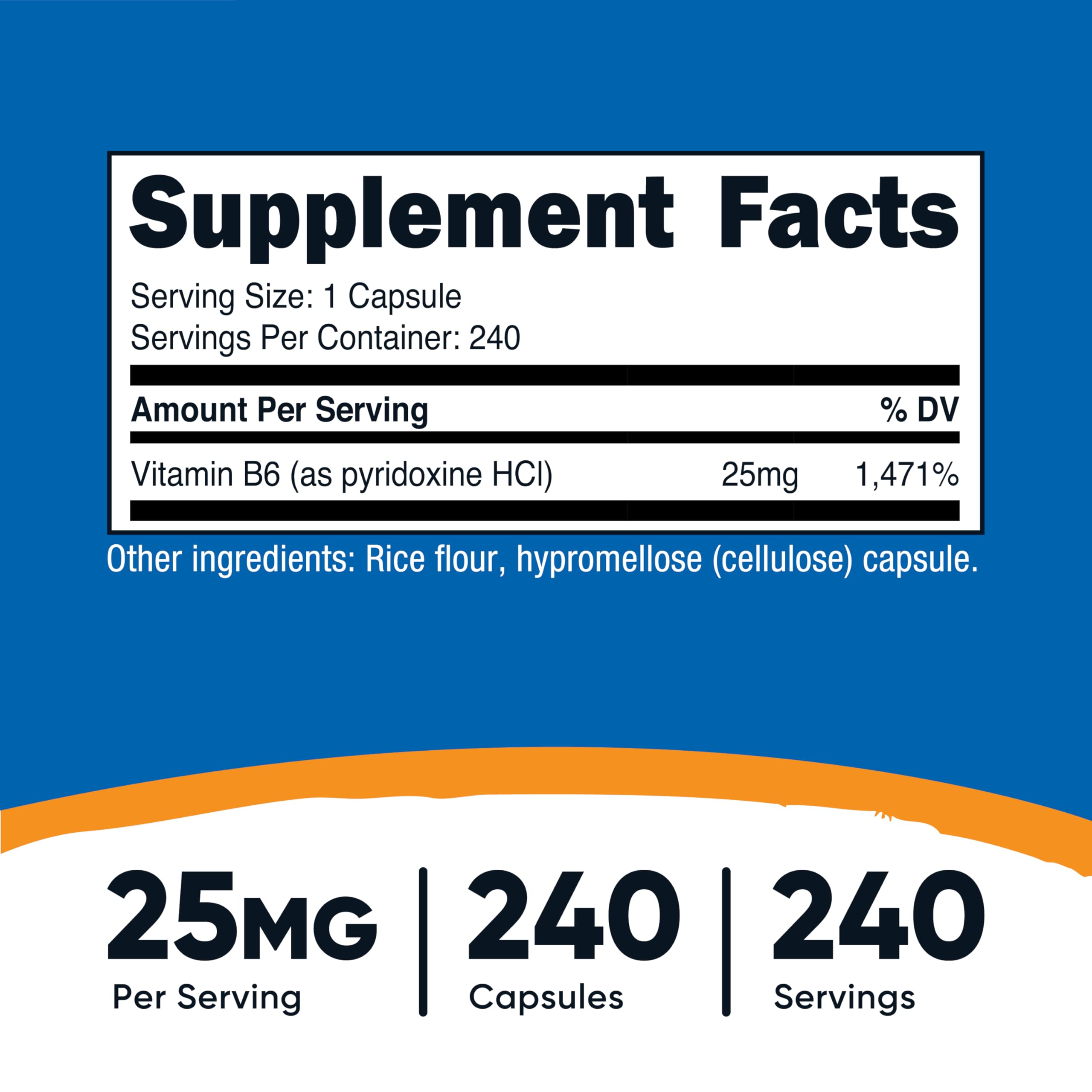 Nutricost Vitamin B6 capsules close-up for easy daily supplementation.