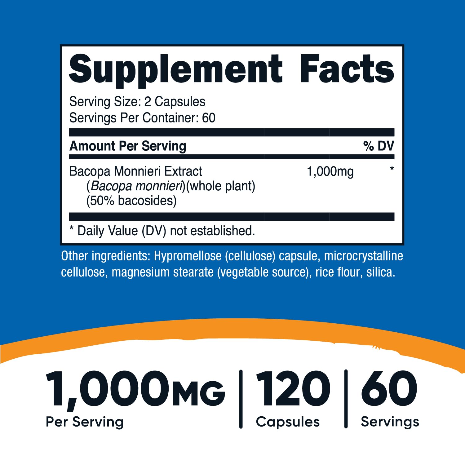 Nutricost Bacopa Monnieri capsules in a 120-count bottle for ongoing use