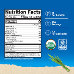 Nutricost barley grass juice powder spoon for easy portioning in shakes.