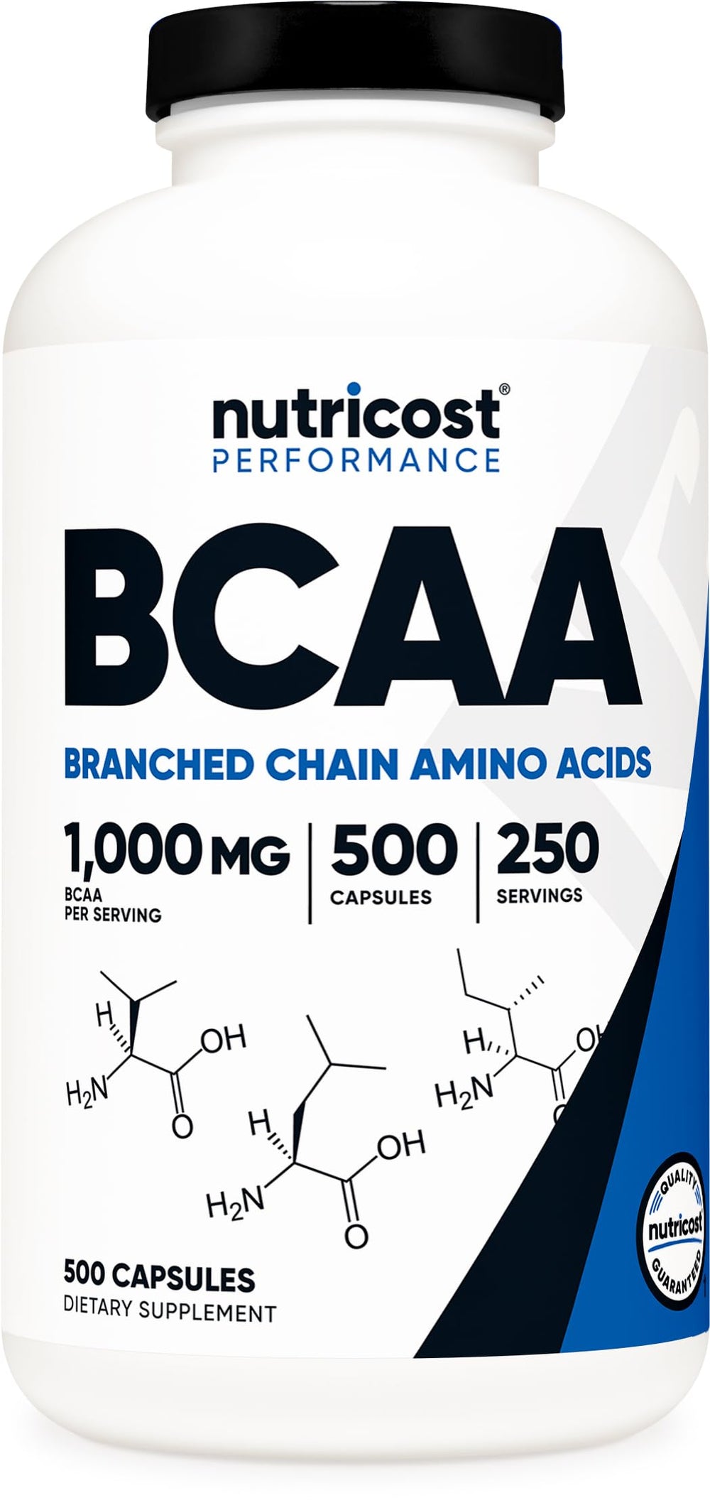 Nutricost BCAA 1000mg bottle with a clear label, supporting muscle recovery during training.