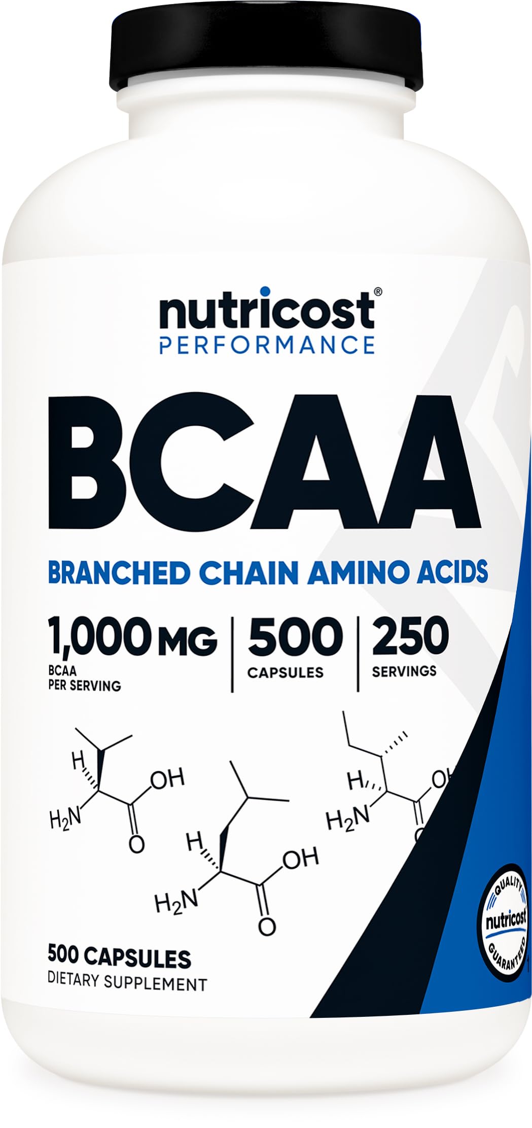 Nutricost BCAA 1000mg bottle with a clear label, supporting muscle recovery during training.