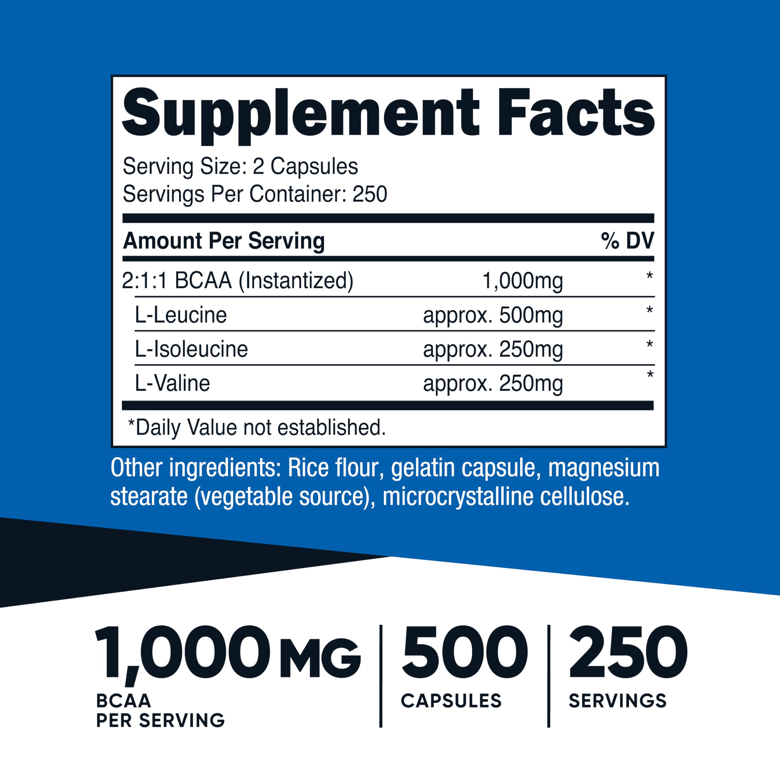 Nutricost BCAA capsules close-up, highlighting easy-to-swallow design for daily use.