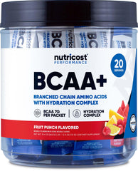 Nutricost BCAA+ Hydration fruit punch stickpack ready to mix for on-the-go hydration.