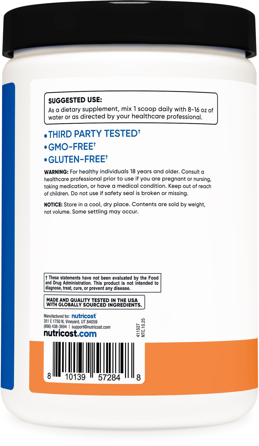 Bottle label shows gluten-free and non-GMO quality from Nutricost BCAA + Hydration.