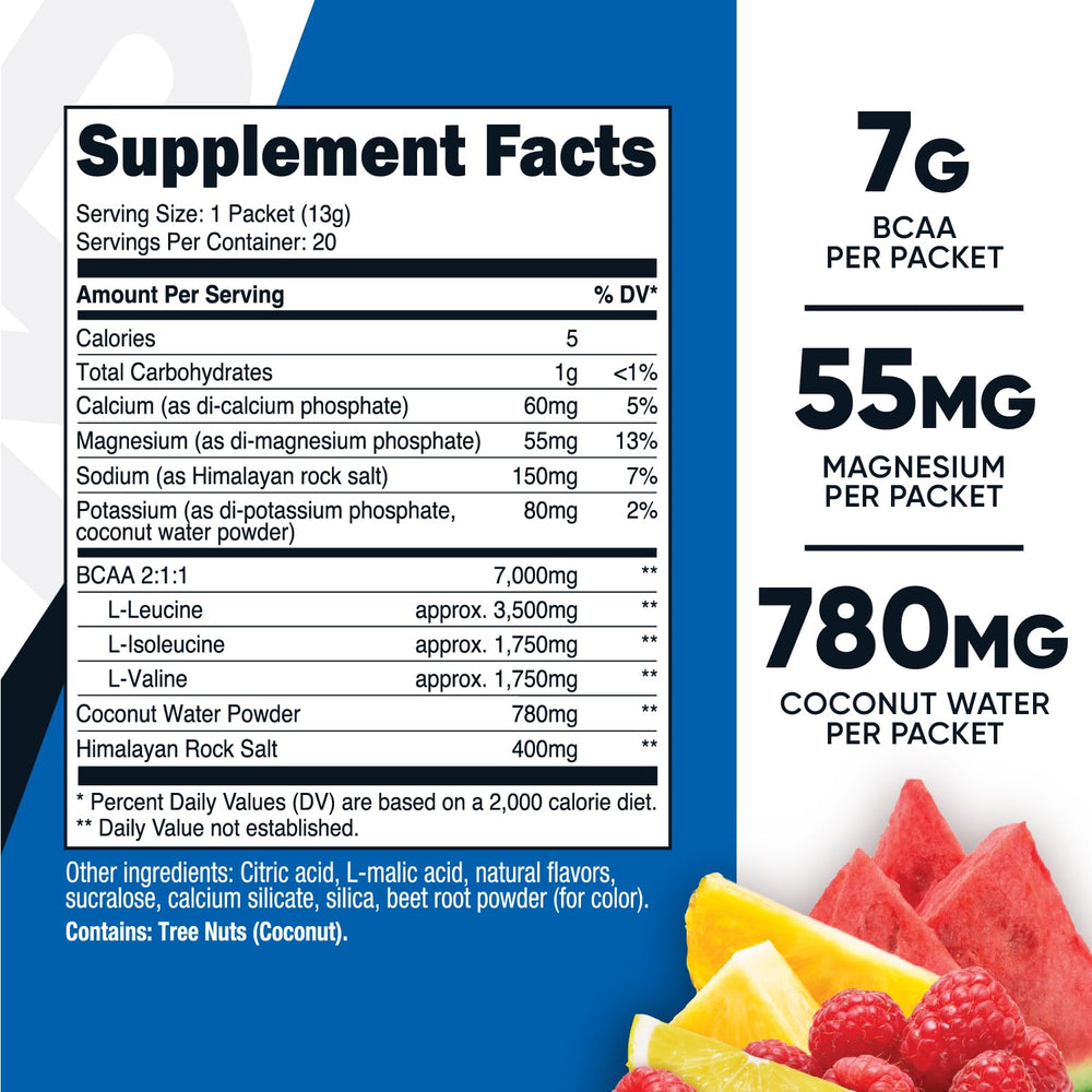 Nutricost BCAA+ Hydration powder dissolving in water with refreshing fruit punch flavor.