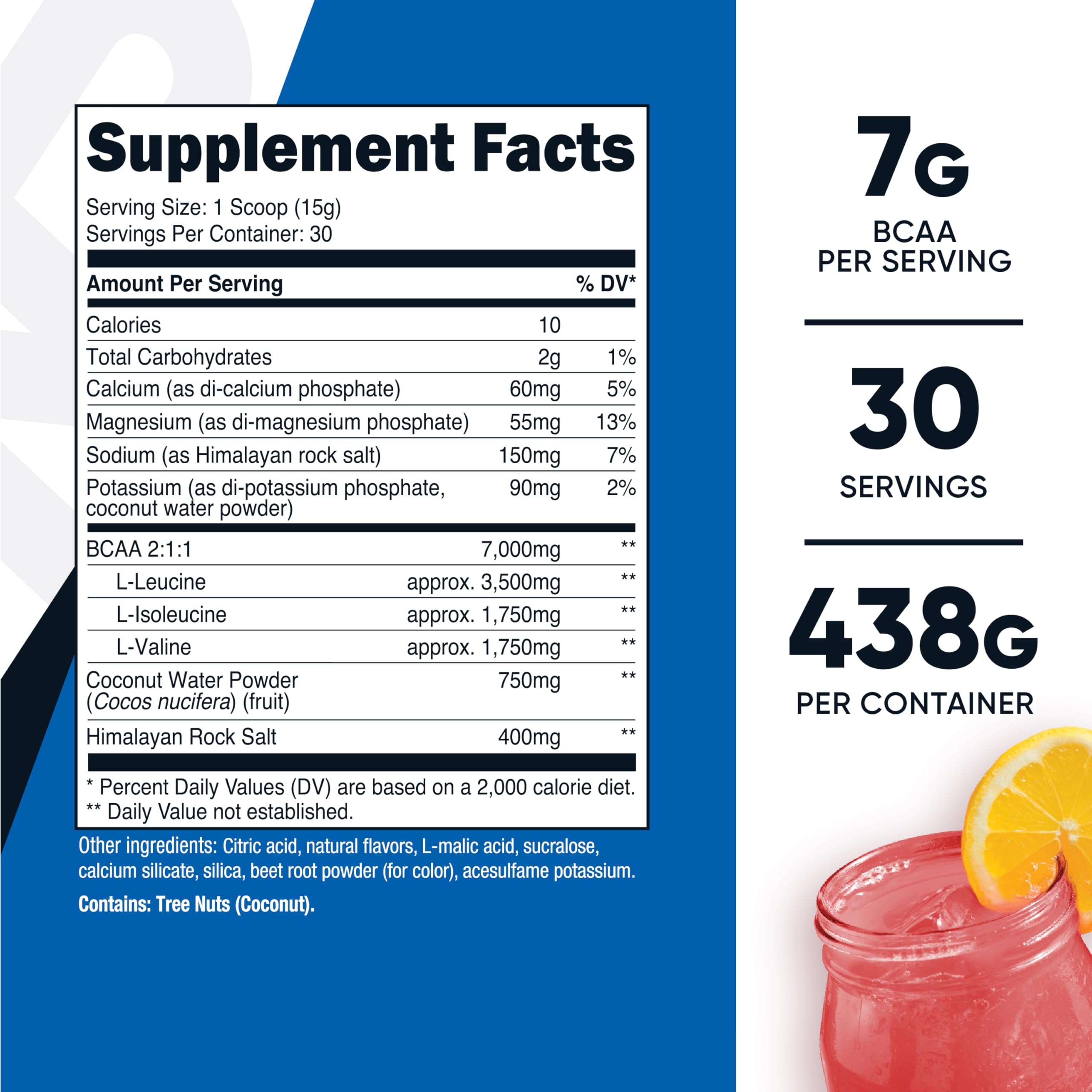 Nutricost BCAA + Hydration Raspberry Lemonade being poured for quick gym mix.