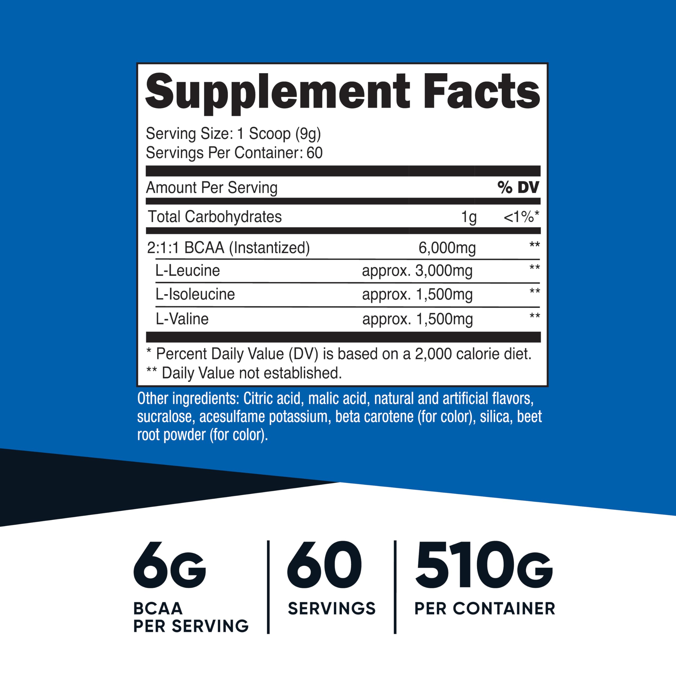 Nutricost BCAA Orange Mango scoop included for precise dosing after training.
