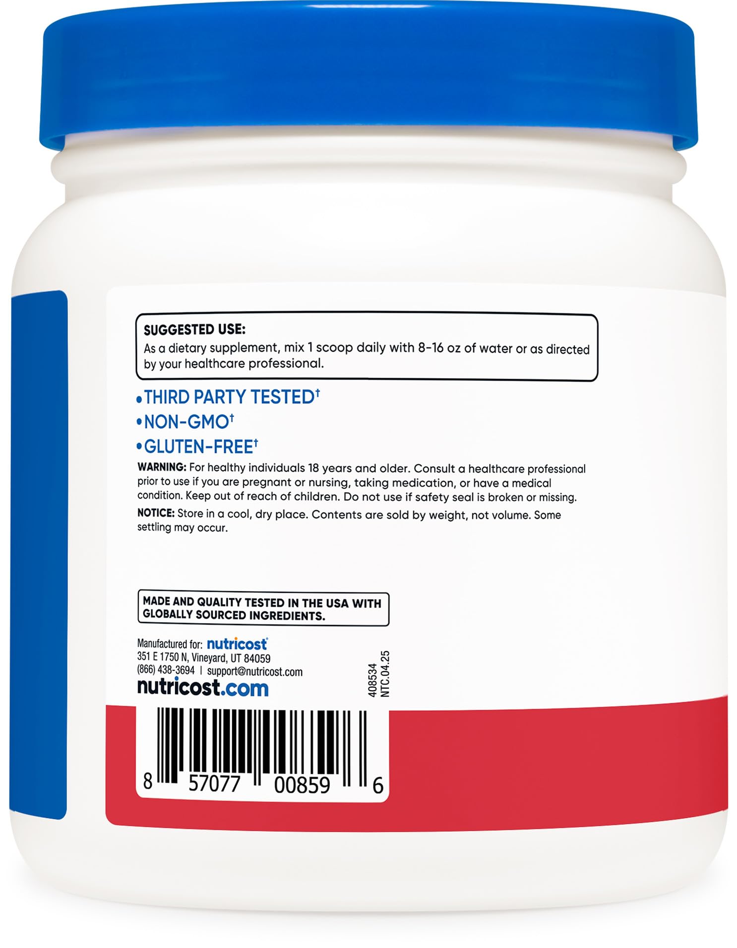 Nutricost BCAA Powder 3rd-party tested label confirms quality and safety.