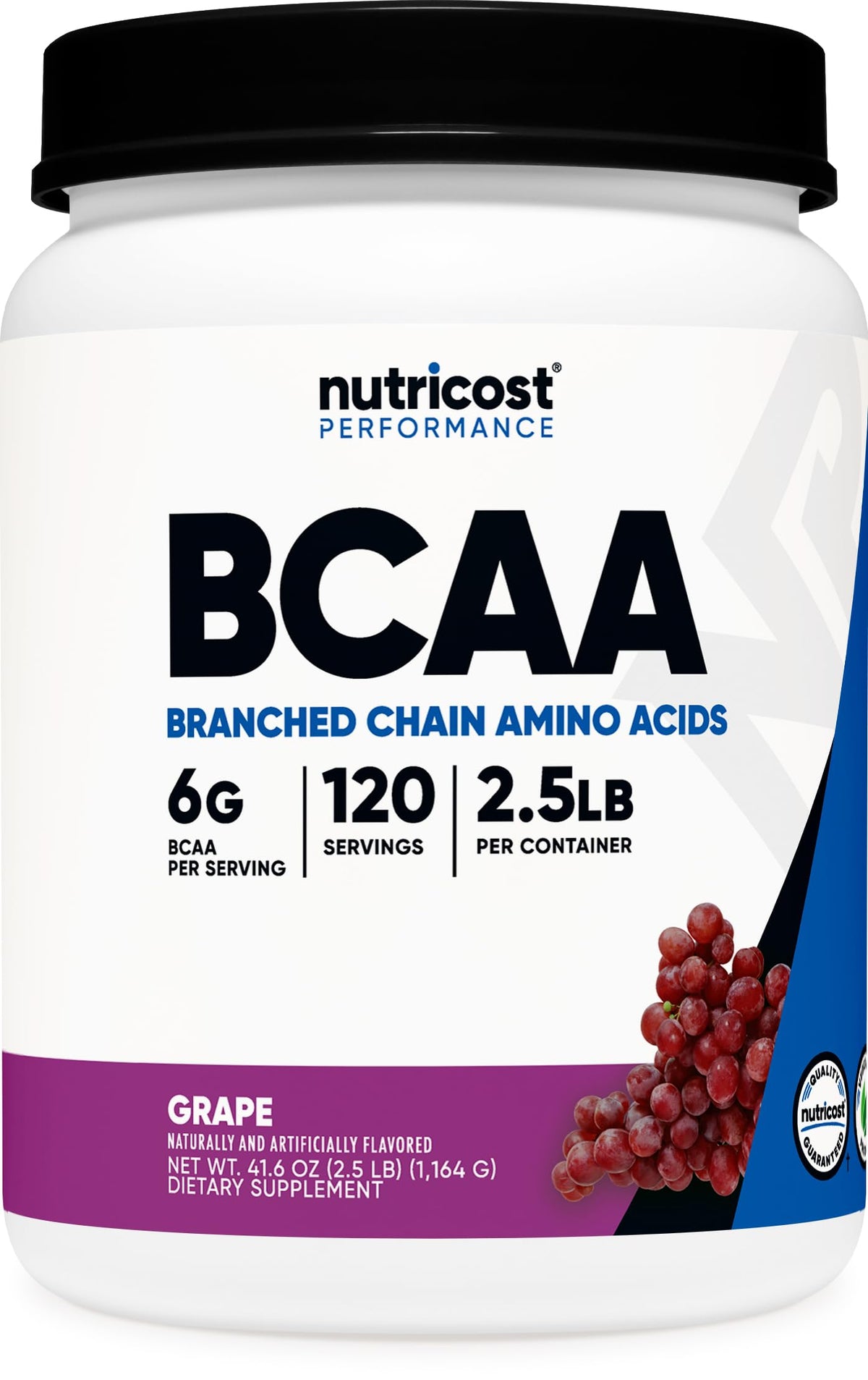 Nutricost BCAA Powder Grape bottle for pre-workout refreshment.