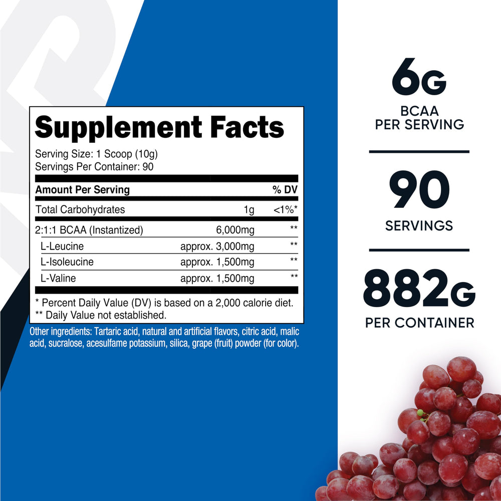 Nutricost BCAA Powder grape flavor mixed in water after workouts.