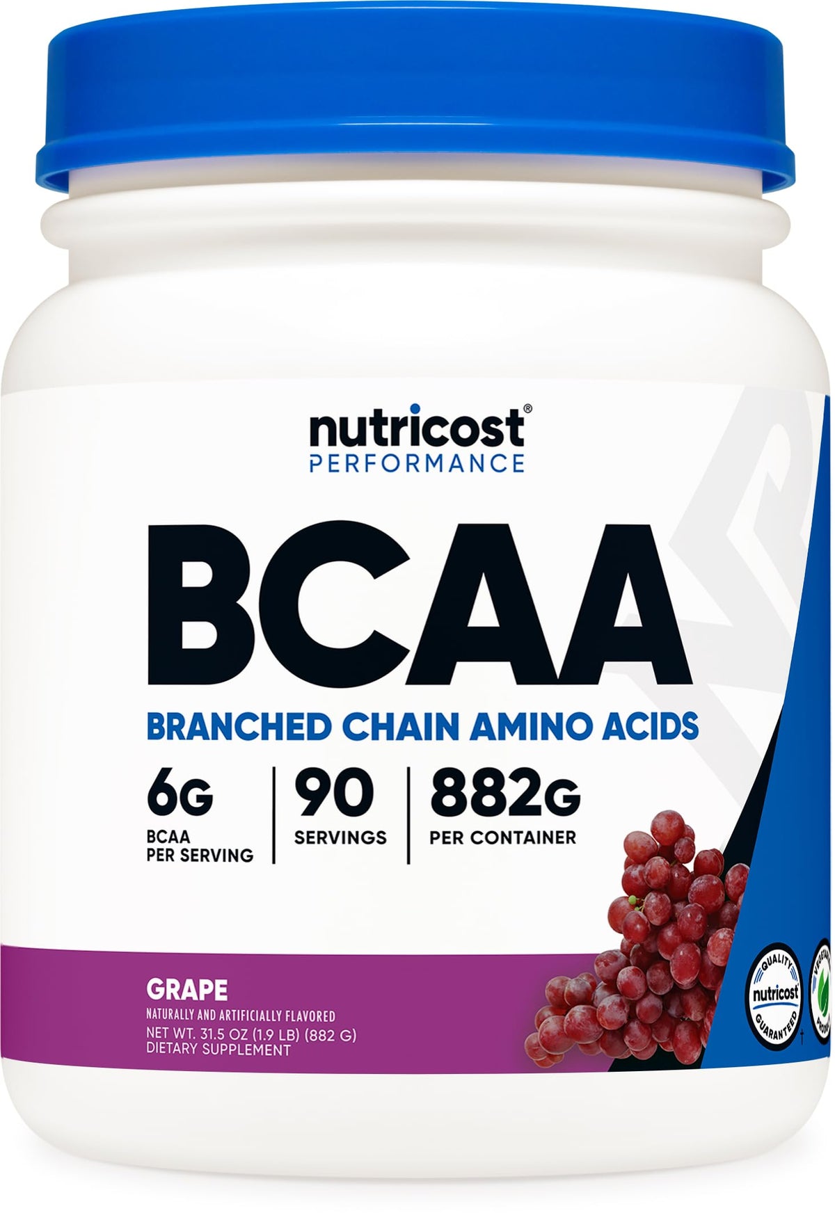 Nutricost BCAA Powder grape flavor serving scoop for quick fueling between sets.