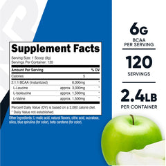 Nutricost BCAA Powder Green Apple with scoop, easy dosing for workouts.