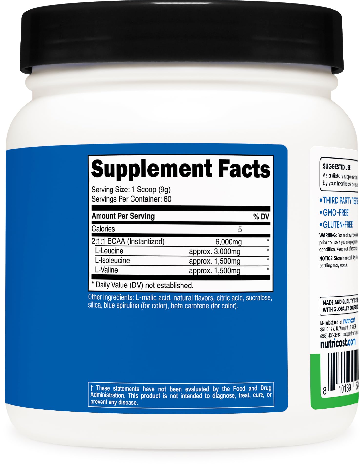 Nutricost BCAA Powder bottle on display suggesting daily training support.