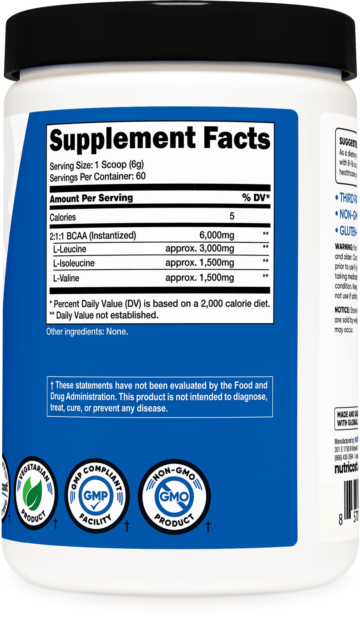 Nutricost BCAA powder with glass and shaker suggests a post-workout refreshment.