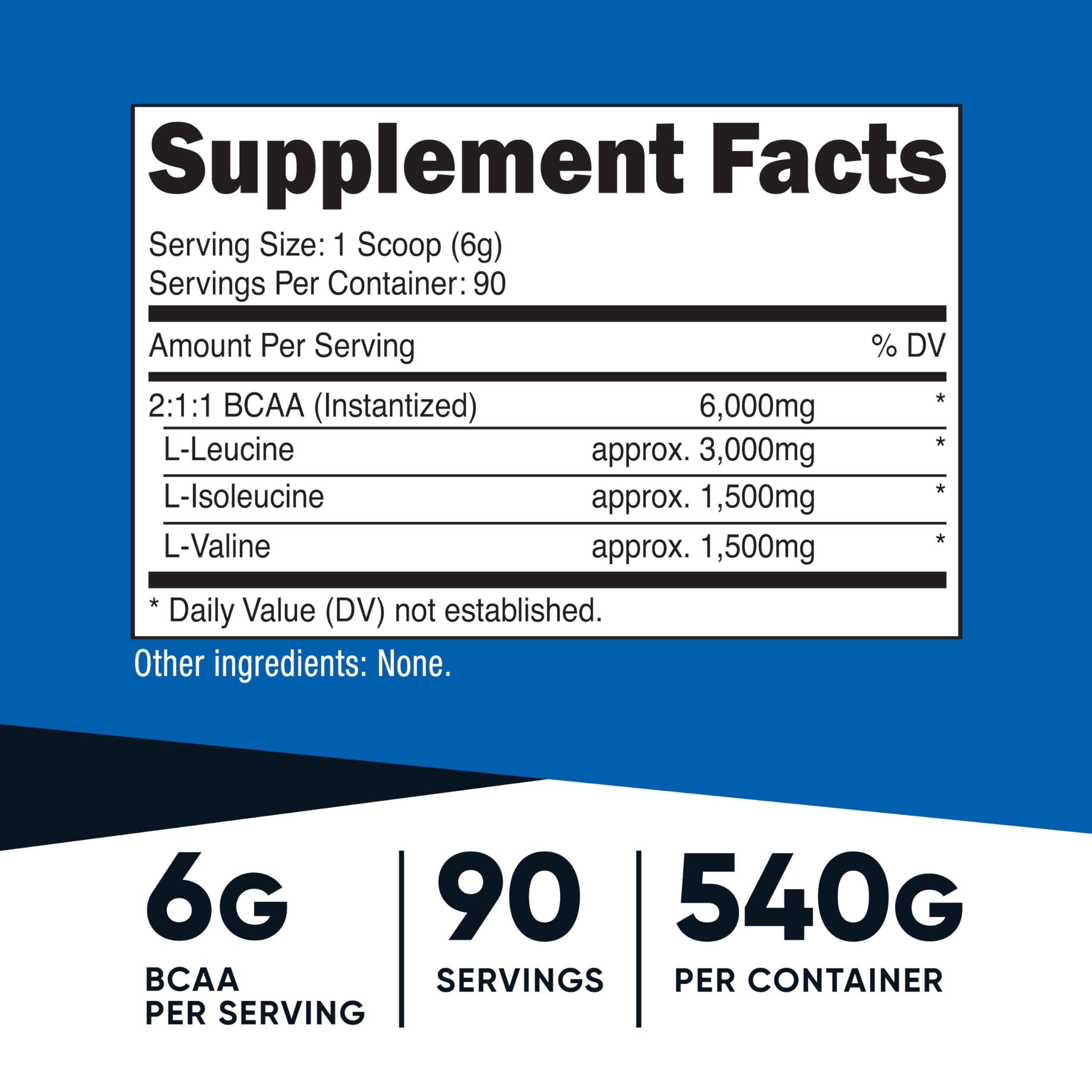Nutricost BCAA powder measuring scoop, no flavor, versatile mix for pre and post-workout routines