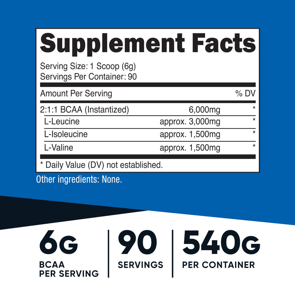 Nutricost BCAA powder measuring scoop, no flavor, versatile mix for pre and post-workout routines