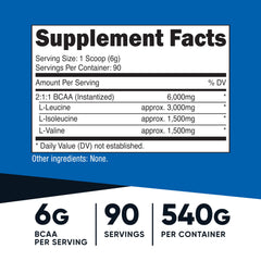 Nutricost BCAA powder measuring scoop, no flavor, versatile mix for pre and post-workout routines