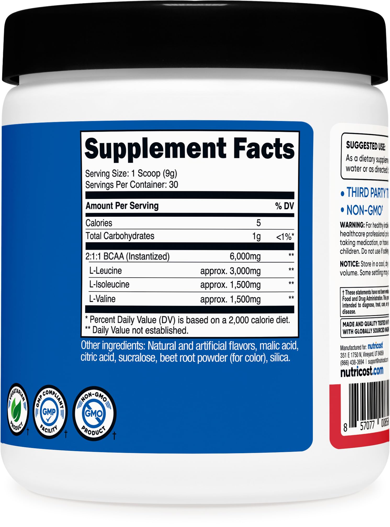 Nutricost BCAA Powder ready-to-drink mix after workouts.