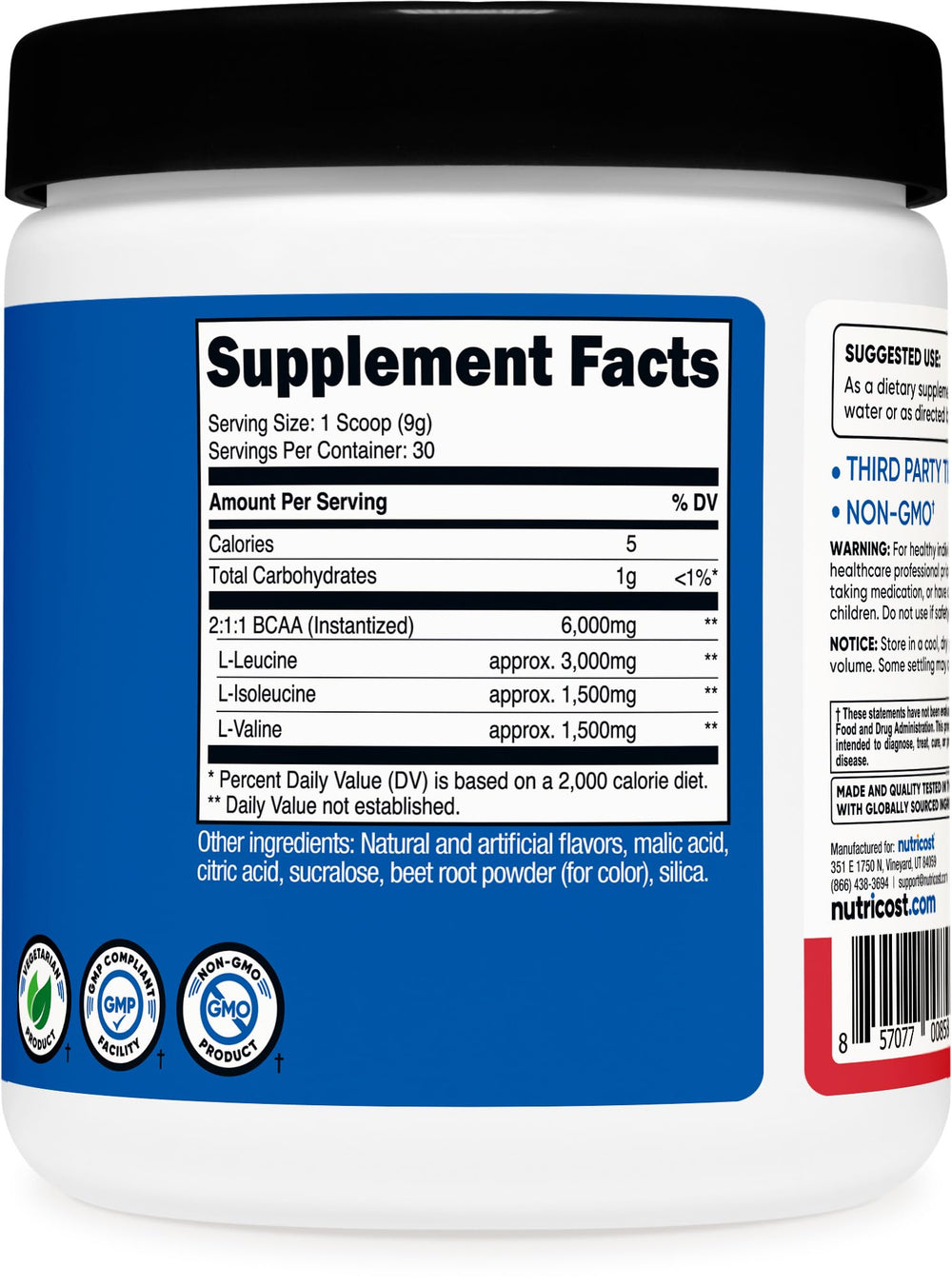 Nutricost BCAA Powder ready-to-drink mix after workouts.