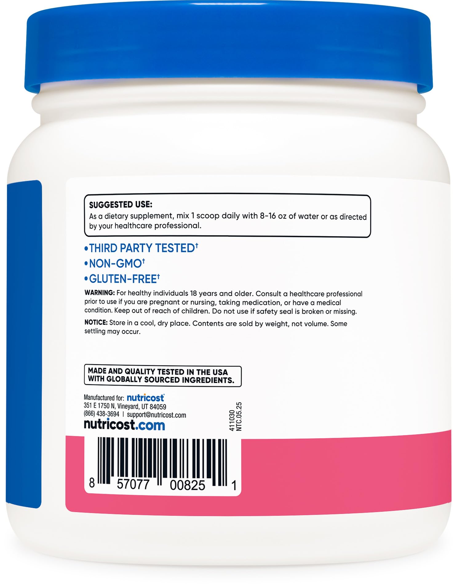 Nutricost BCAA Raspberry Lemonade mixing glass showing quick dissolve in water.