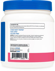 Nutricost BCAA Raspberry Lemonade mixing glass showing quick dissolve in water.