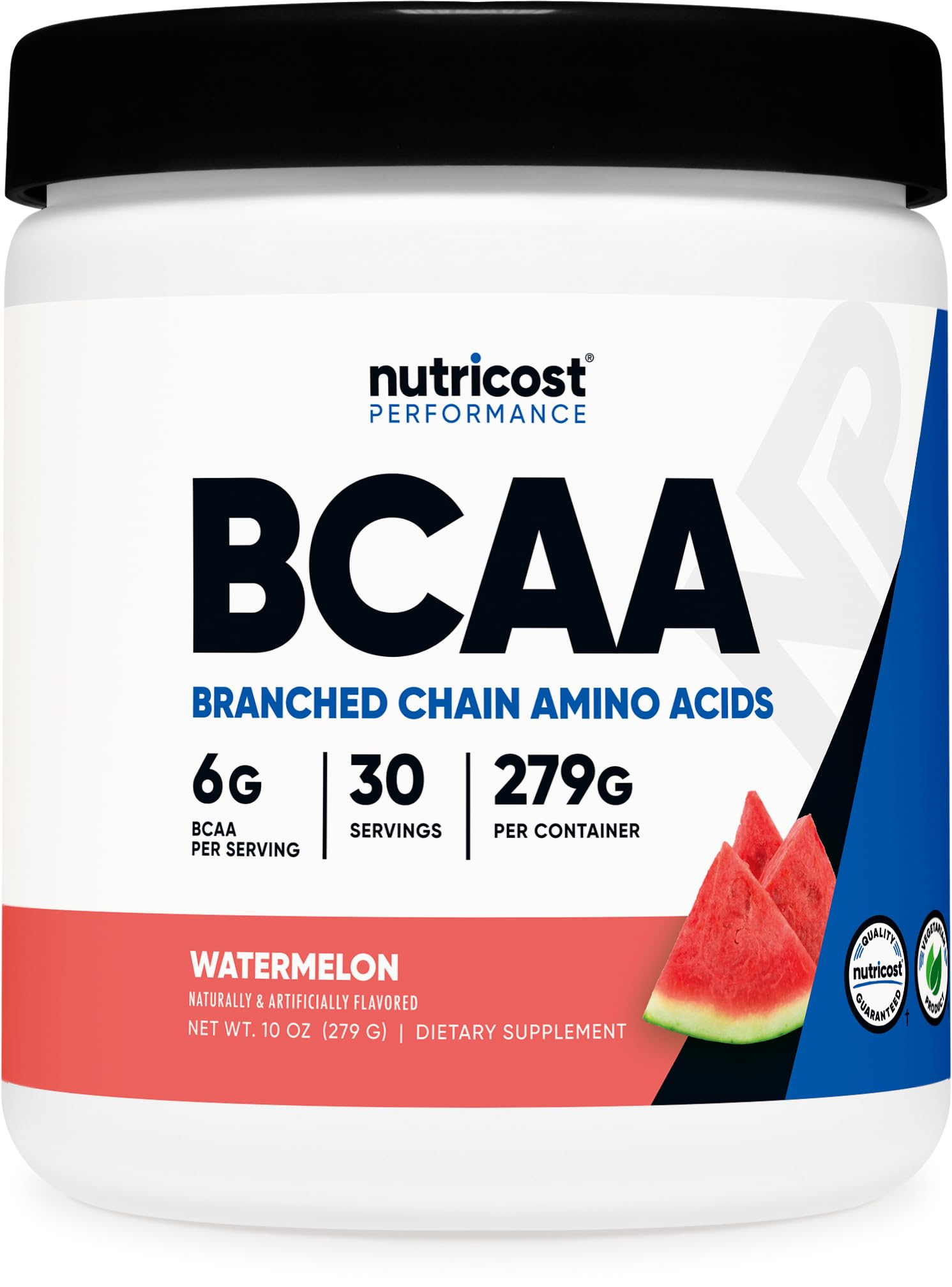 Nutricost BCAA powder watermelon tub shows a ready-to-use post-workout refresh
