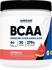 Nutricost BCAA powder watermelon tub shows a ready-to-use post-workout refresh
