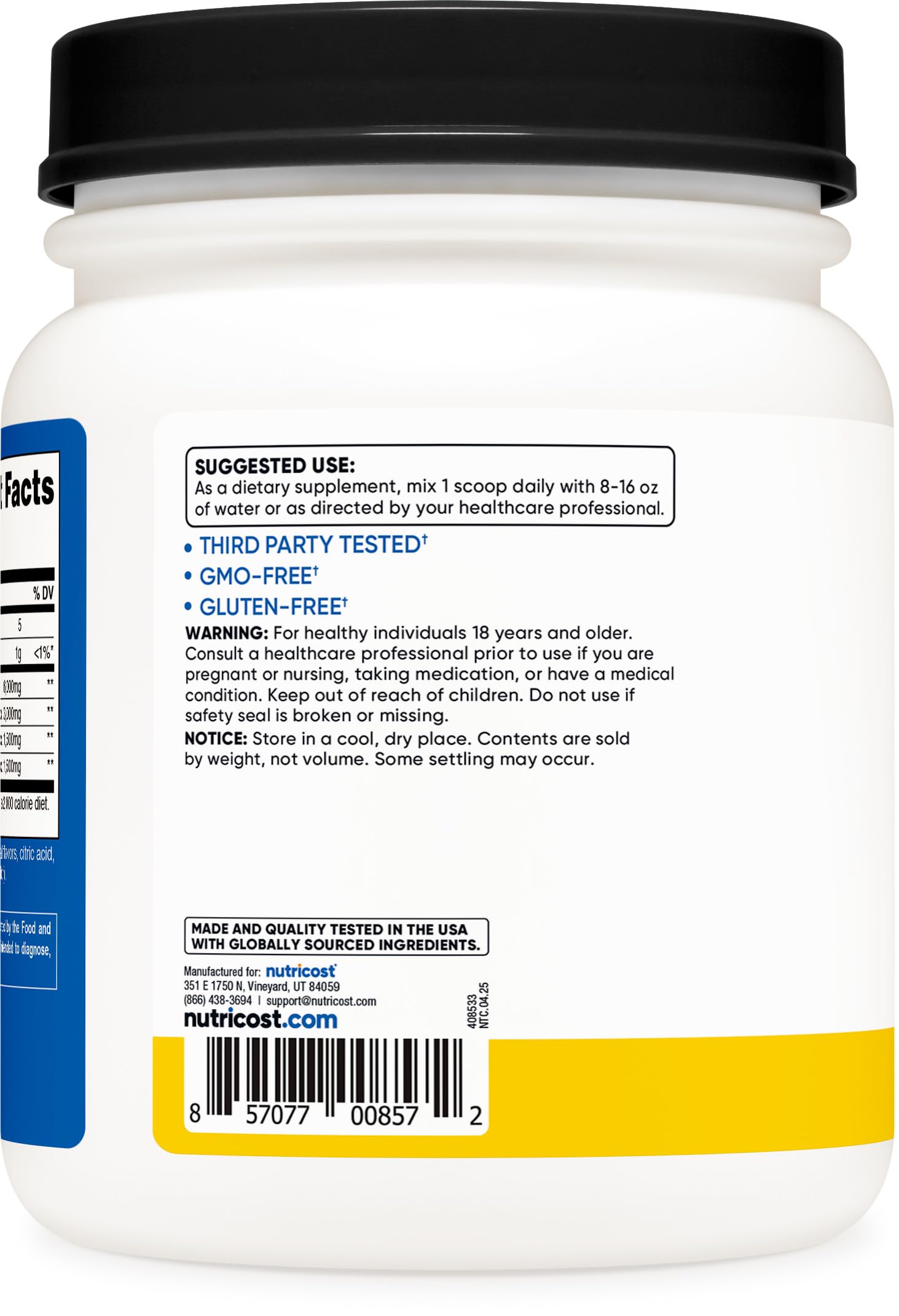 Nutricost BCAA Pineapple Label Closeup highlighting quality and ingredients.