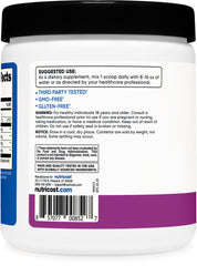 Nutricost BCAA Powder grape scoop and bottle illustrate optimal amino acid ratio.