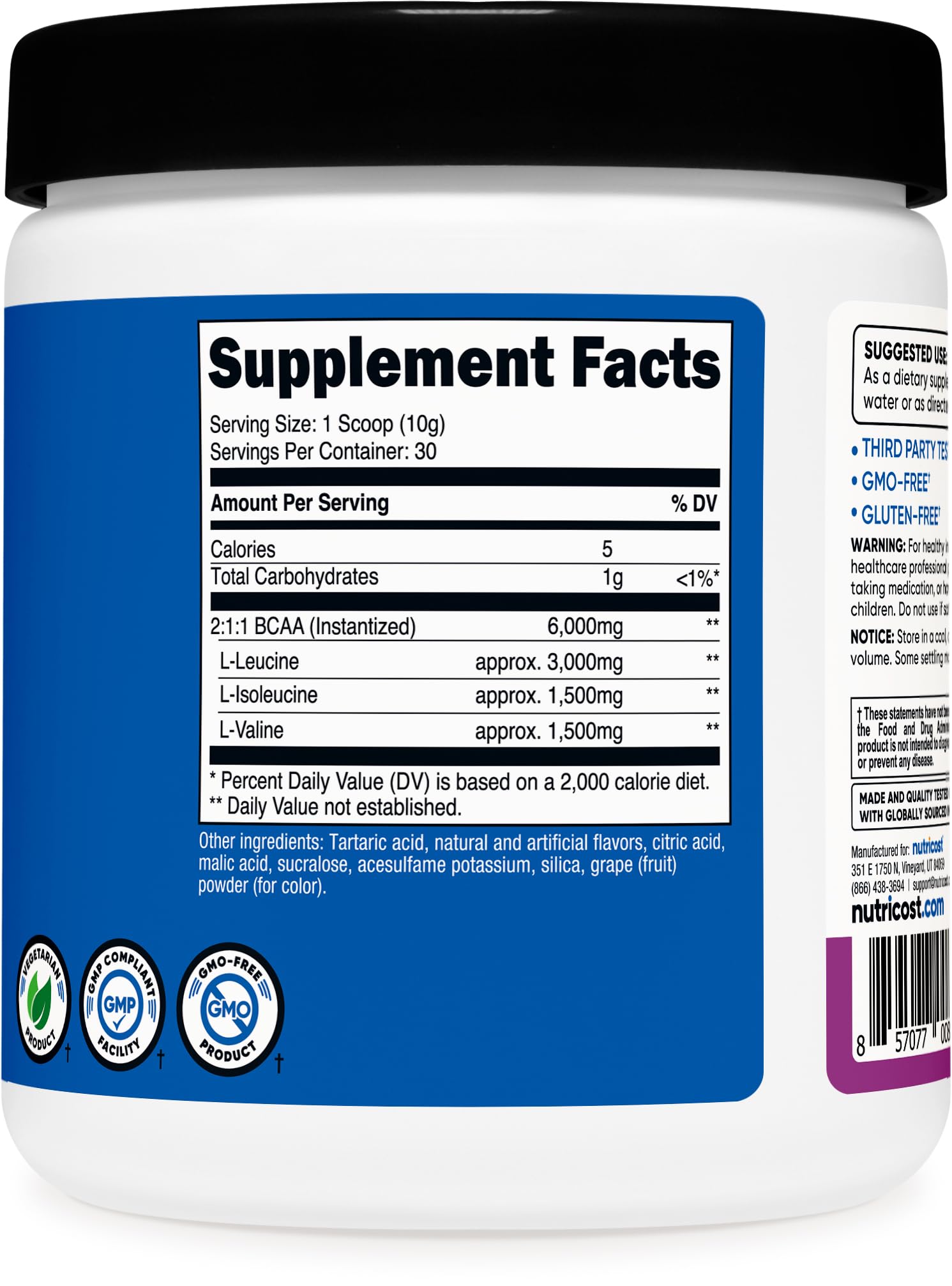 Nutricost BCAA Powder grape mix ready for quick post-workout hydration.