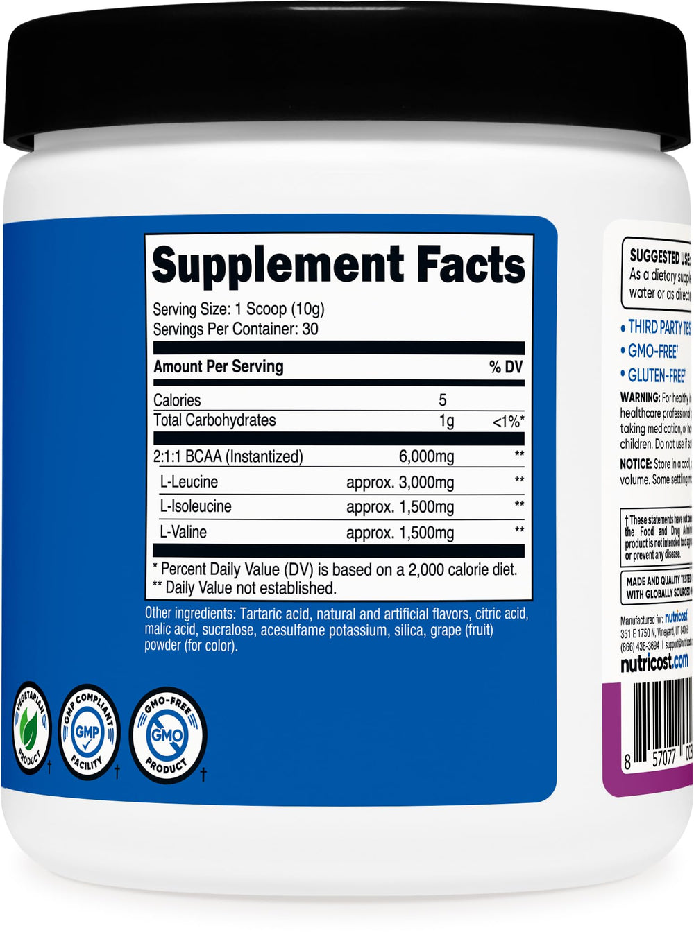 Nutricost BCAA Powder grape mix ready for quick post-workout hydration.