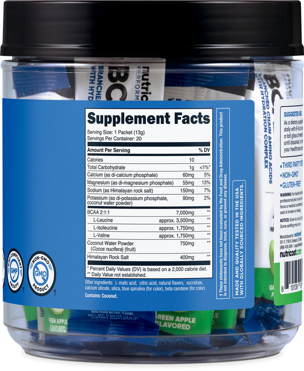 Nutricost BCAA+ Hydration Green Apple workout setup for easy daily hydration