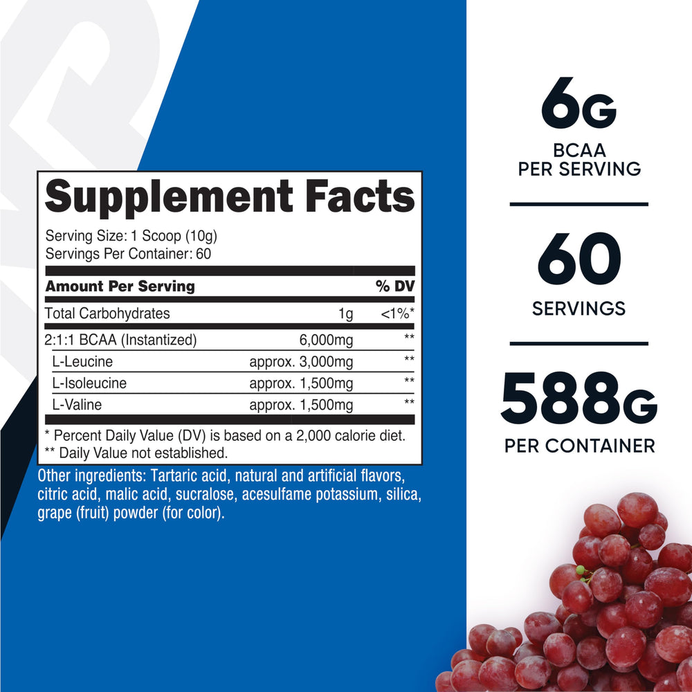 Nutricost BCAA scoop measures 6g servings for precise dosing.