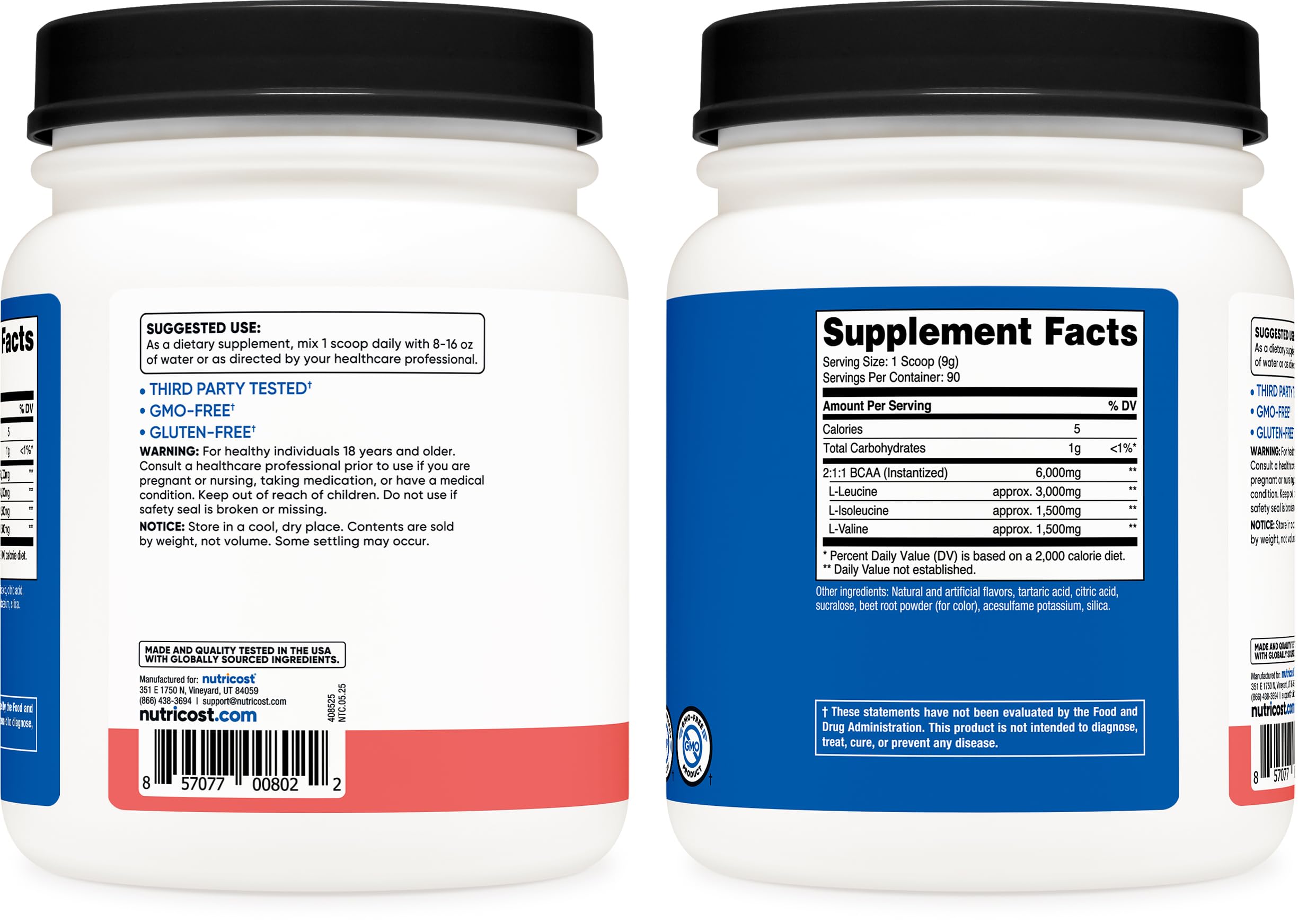 Nutricost BCAA Watermelon powder in shaker demonstrates easy dissolvability.
