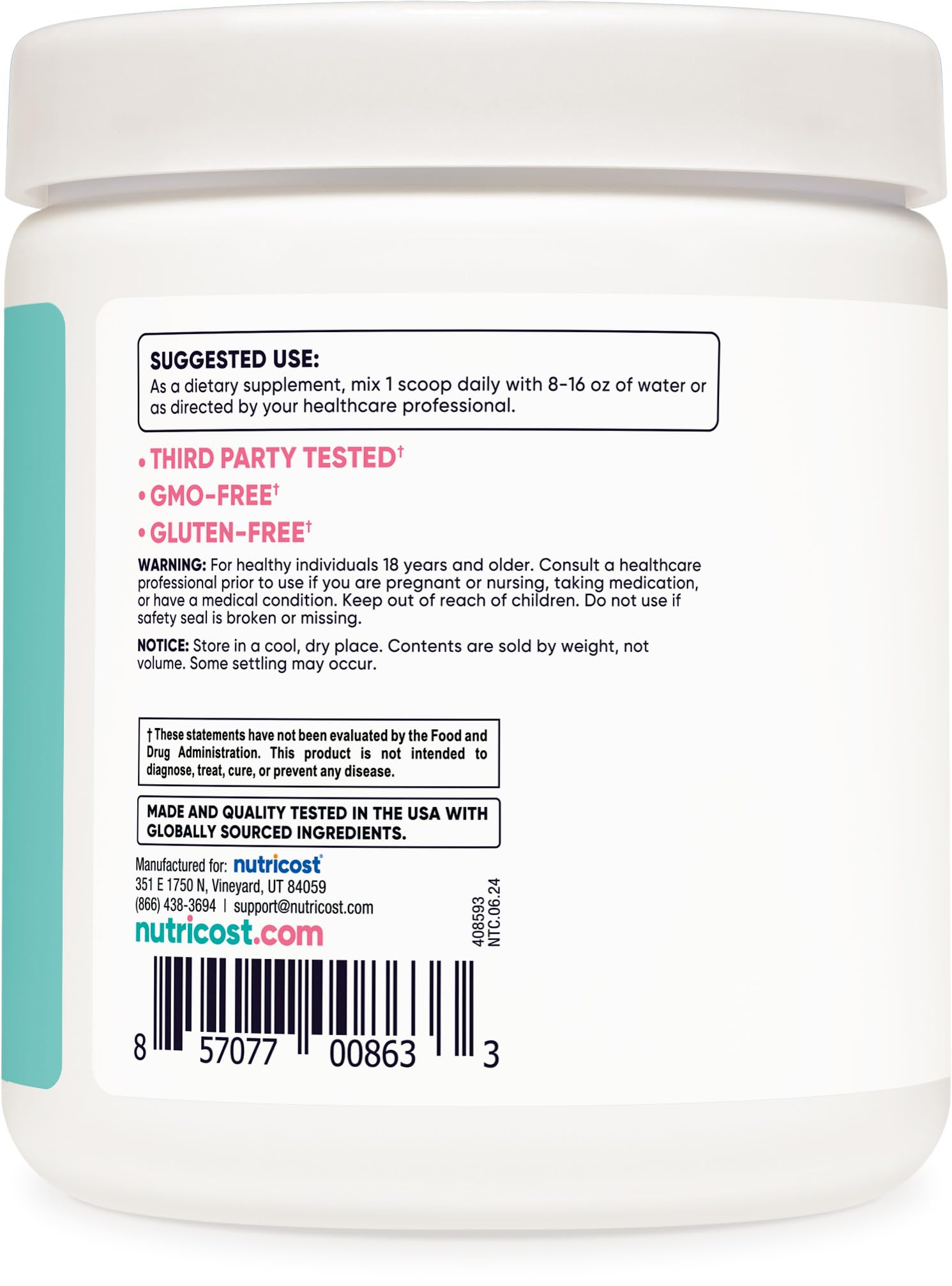 Nutricost BCAA for Women Peach Mango label emphasizing quality and ingredients