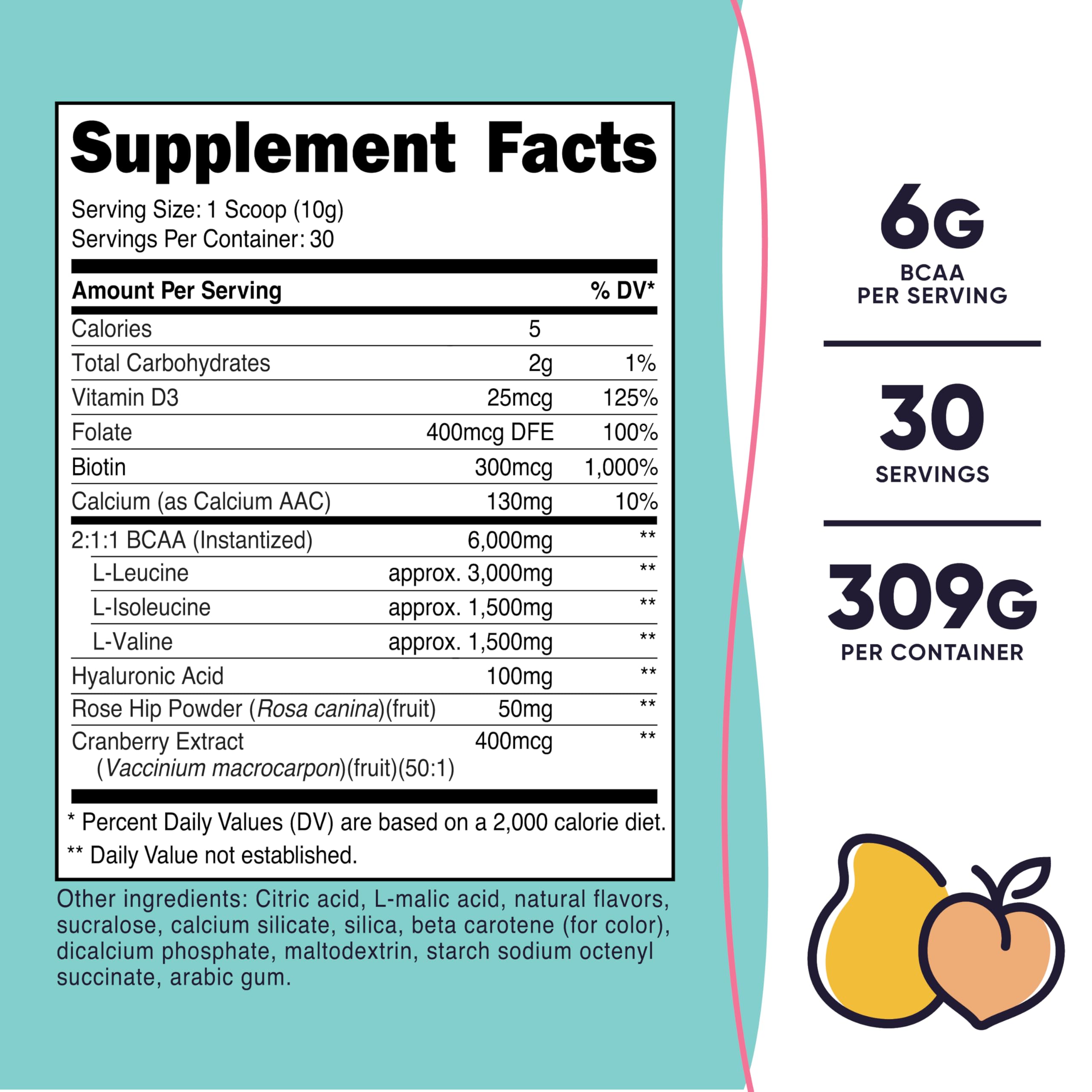 Nutricost BCAA for Women Peach Mango scoop for precise daily dosing