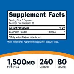 Nutricost Bee Pollen capsules close-up showing dosage potential for daily wellness.