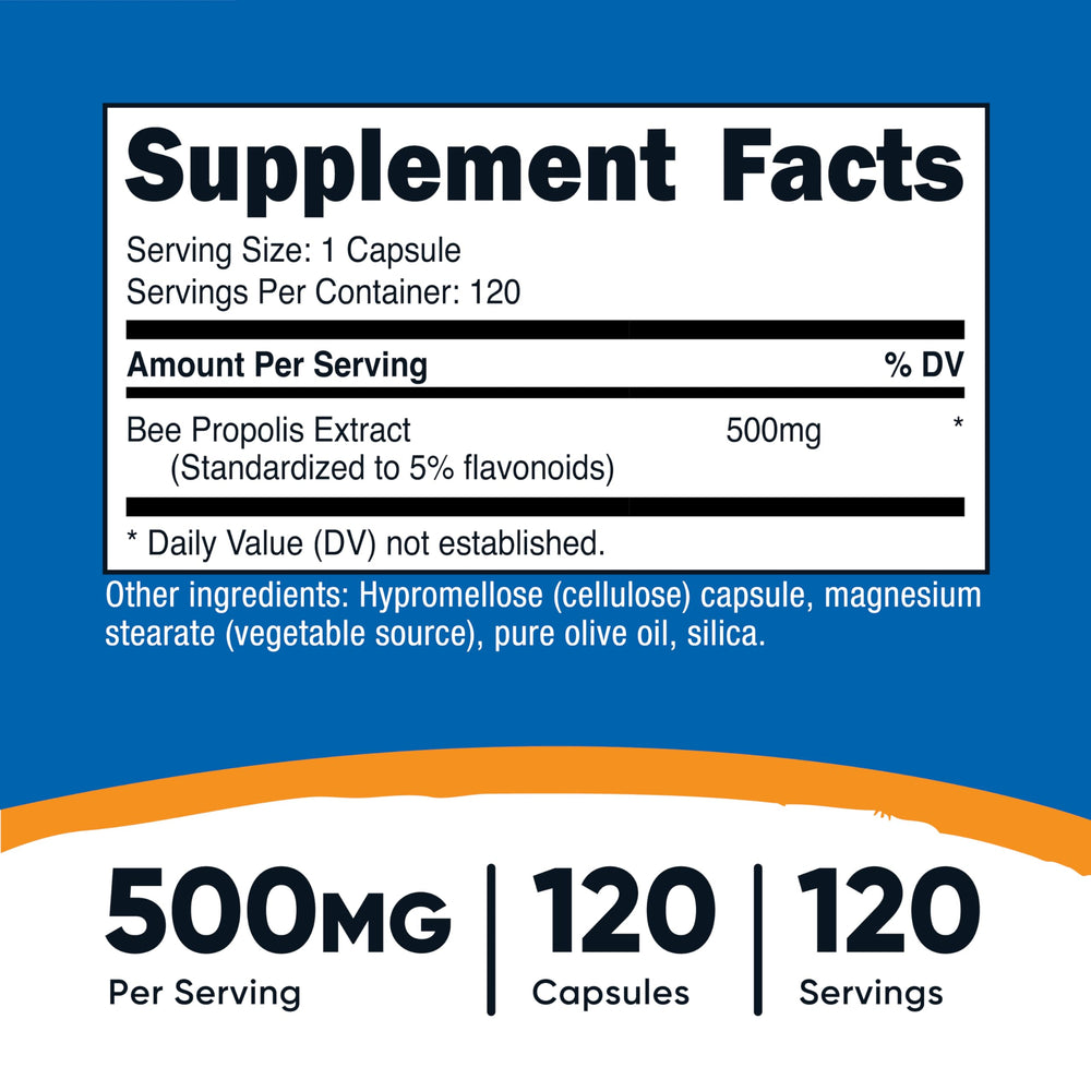 Close-up of Nutricost Bee Propolis 5% flavonoids indicating quality and potency