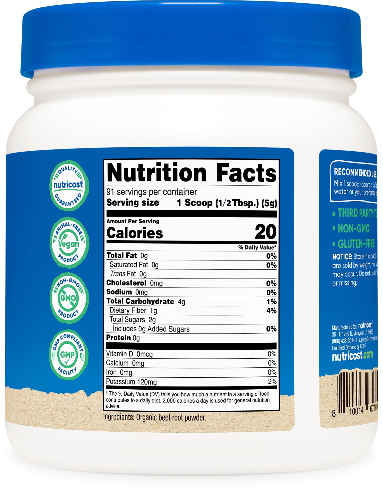 Powder poured in a bowl showing vibrant color and versatile recipe use with Nutricost.