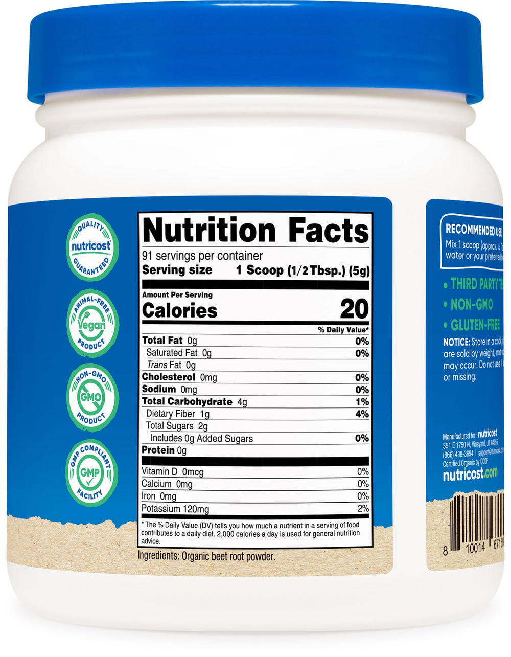 Powder poured in a bowl showing vibrant color and versatile recipe use with Nutricost.
